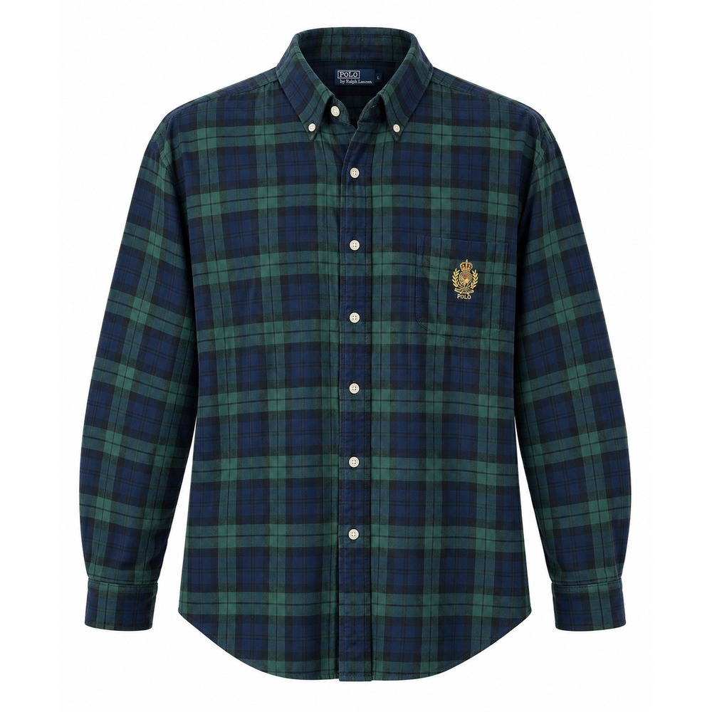 Vintage Polo Ralph Lauren Black Watch Plaid Shirt XL Crest Old Money 90s